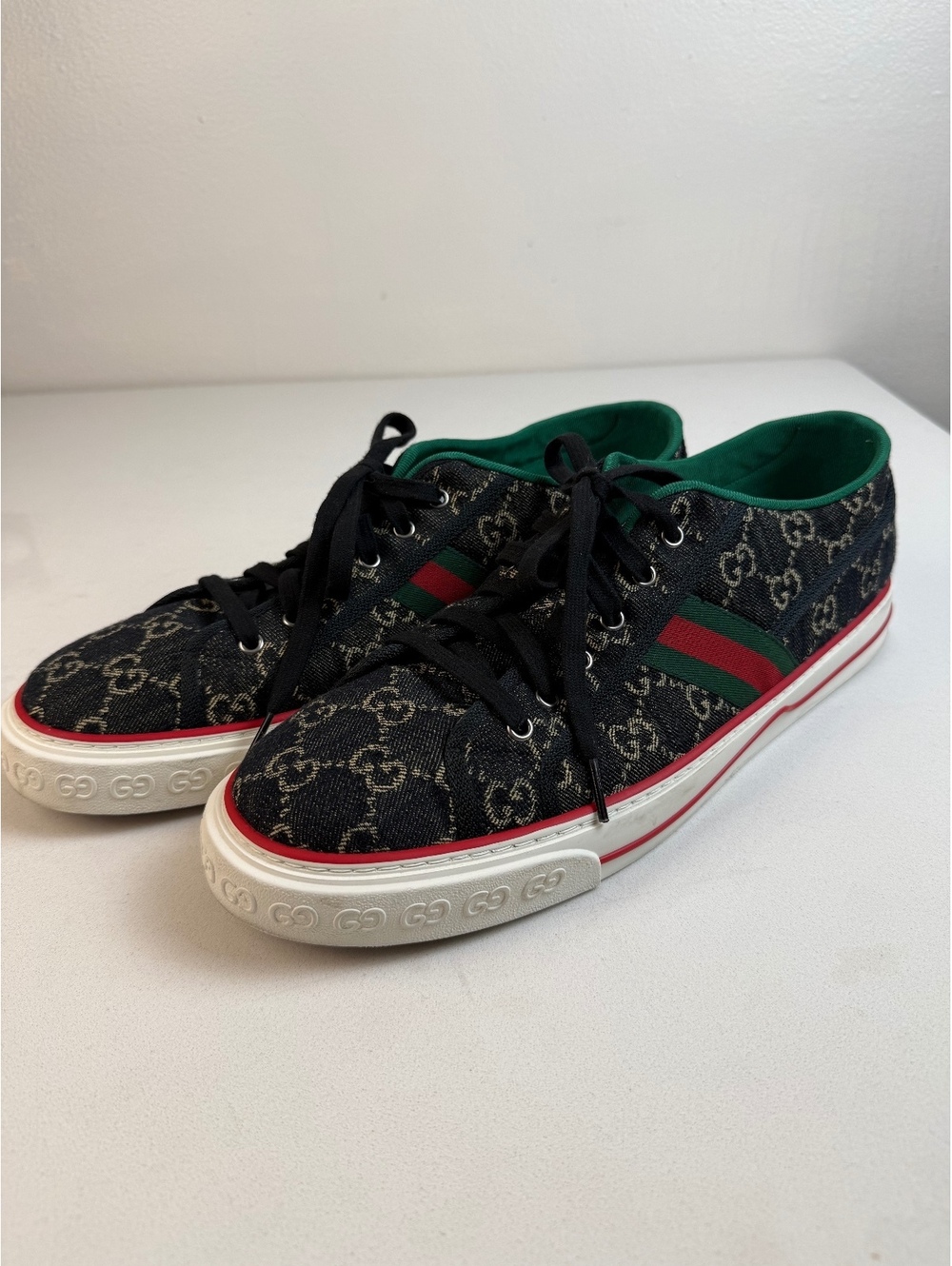 Gucci Tennis 1977 Men’s GG Denim Low Top Sneakers Size 15 Black Ivory